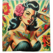 Retro Old School Tattoo Pinup Duschvorhang (Vorderseite)