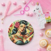 Retro Old School Tattoo Pinup Pappteller (Party)