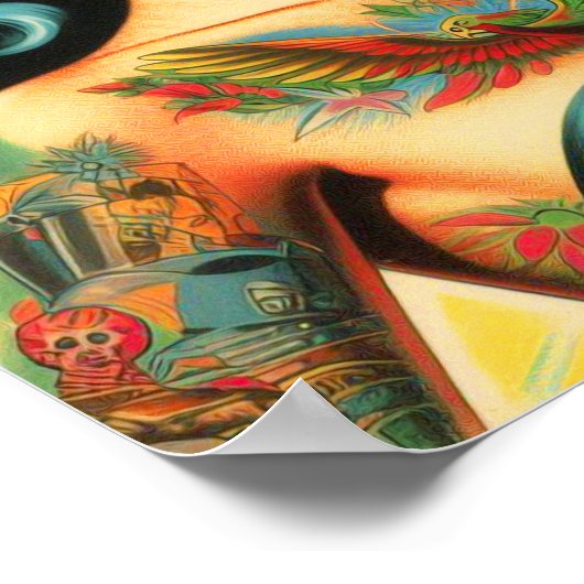 Retro Old School Tattoo Pinup Poster (Ecke)