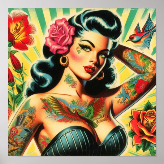 Retro Old School Tattoo Pinup Poster (Vorne)