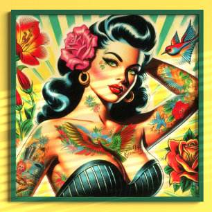 Retro Old School Tattoo Pinup Poster