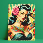 Retro Old School Tattoo Pinup Postkarte