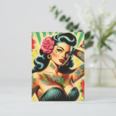 Retro Old School Tattoo Pinup Postkarte (Stehend Vorderseite)