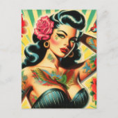 Retro Old School Tattoo Pinup Postkarte (Vorderseite)
