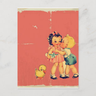 Retro Old-School Valentinstag Kitsch Vintage Kind Feiertagspostkarte