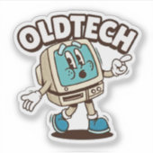 Retro OldTech Cartoon Computer Sticker (Vorderseite)