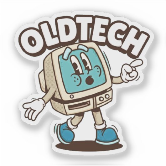Retro OldTech Cartoon Computer Sticker (Vorderseite)