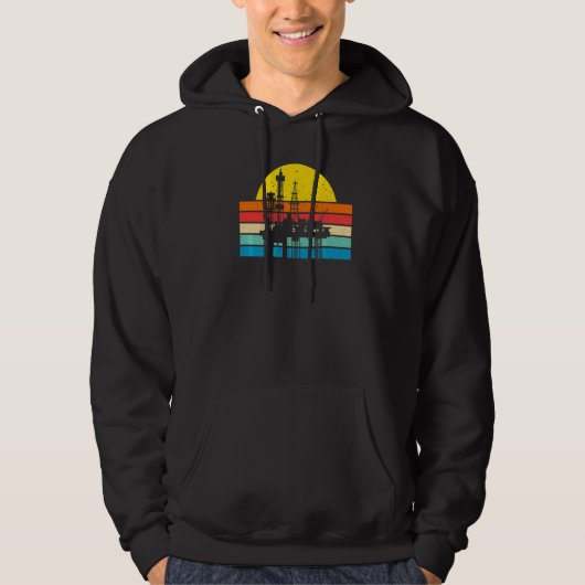Retro Ölförderpumpe Ölförderarbeiter Ölplattform Ö Hoodie (Vorderseite)