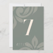 Retro Olive Elegante Damask Tischnummer Card (Rückseite)