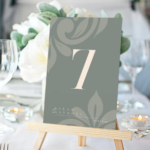 Retro Olive Elegante Damask Tischnummer Card