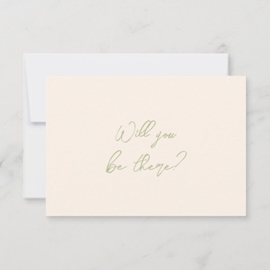Retro Olive Green Hand Written Drawn Wedding RSVP Karte (Rückseite)