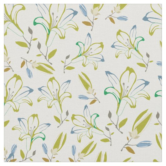 Retro Olive Green Lilie Blume Muster Stoff (Nahaufnahme)