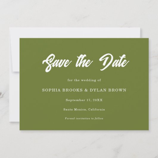 Retro Olive green  Minimalist Checkered Wedding Save The Date (Vorderseite)