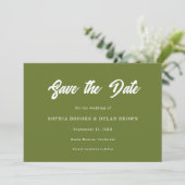 Retro Olive green Minimalist Checkered Wedding Save The Date (Stehend Vorderseite)