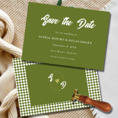 Retro Olive green  Minimalist Checkered Wedding Save The Date