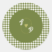 Retro Olive Green Monogram Initial Heart Wedding Runder Aufkleber (Vorderseite)