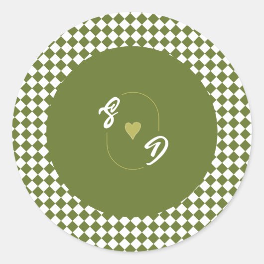 Retro Olive Green Monogram Initial Heart Wedding  Runder Aufkleber (Vorderseite)