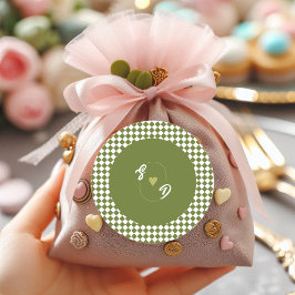 Retro Olive Green Monogram Initial Heart Wedding Runder Aufkleber