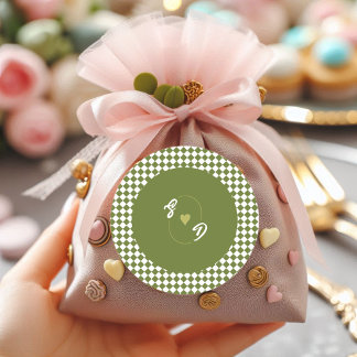 Retro Olive Green Monogram Initial Heart Wedding  Runder Aufkleber