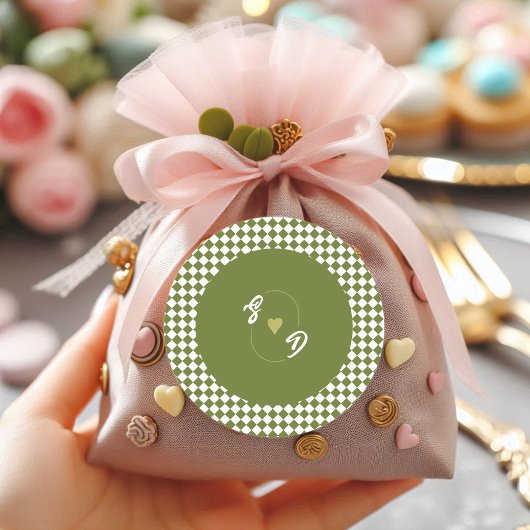 Retro Olive Green Monogram Initial Heart Wedding Runder Aufkleber