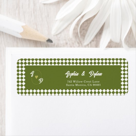 Retro Olive Green Monogram Initial Wedding Address (Insitu)