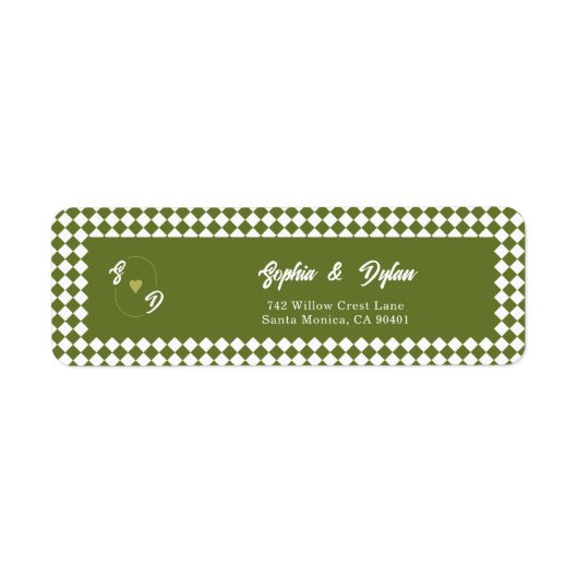 Retro Olive Green Monogram Initial Wedding Address (Vorne)