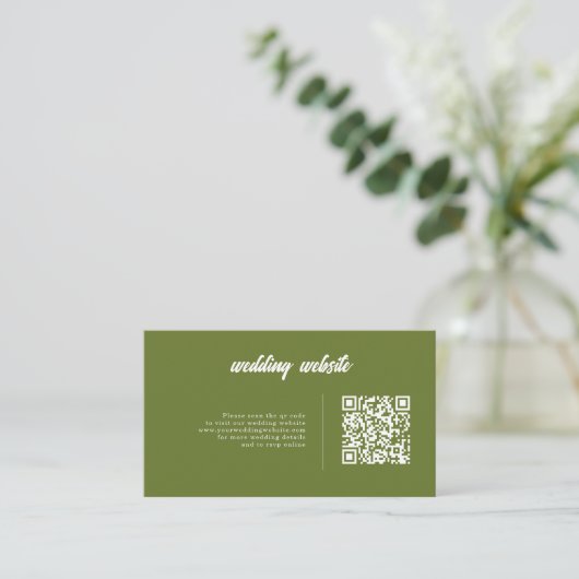 Retro Olive green QR code Checkered Wedding Begleitkarte (Stehend Vorderseite)