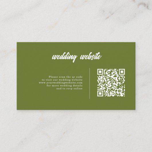 Retro Olive green QR code Checkered Wedding Begleitkarte (Vorderseite)