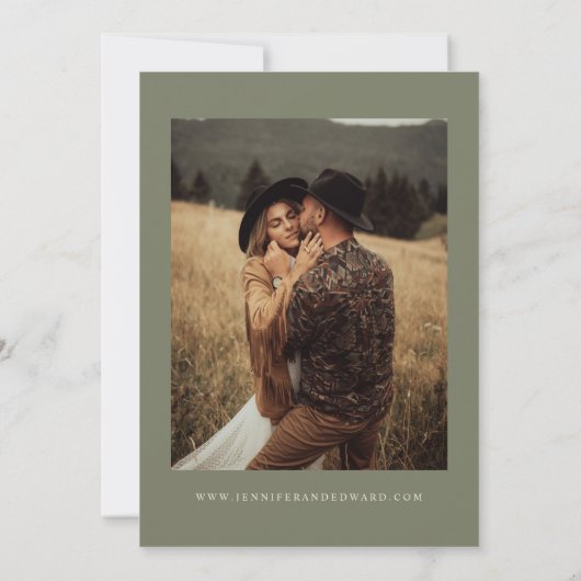 Retro Olive Wedding Save the Date (Rückseite)
