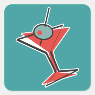 Retro-Oliven-Martini Quadratischer Aufkleber