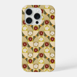 Retro olivgrün abstrakte geometrische mit floralen iPhone 15 pro hülle