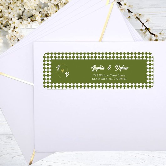 Retro Olivgrün Monogramm Anfangsbuchstabe Hochzeit