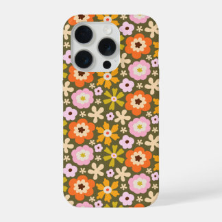 Retro Olivgrün Vollblüten abstrakt floral  iPhone 15 Pro Hülle