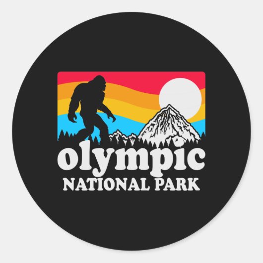 Retro Olympic National Park Bigfoot Runder Aufkleber (Vorderseite)