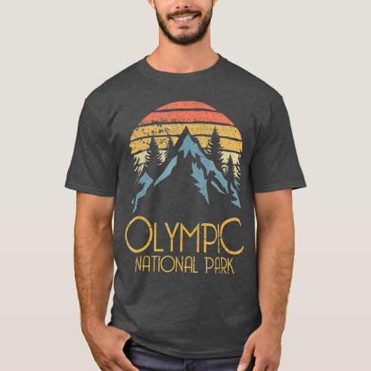 Retro Olympic National Park Washington Mountains T-Shirt (Vorderseite)