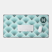 Retro Ombre Aquamarin Blue Green Waves Art Muster Schreibtischunterlage (Tastatur & Maus)