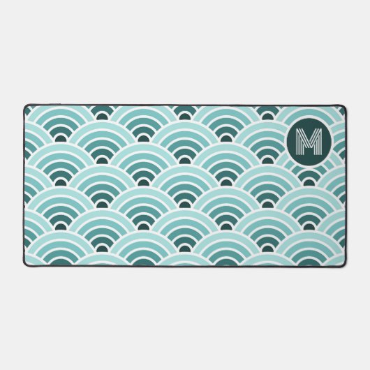 Retro Ombre Aquamarin Blue Green Waves Art Muster Schreibtischunterlage (Vorderseite)