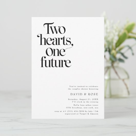 Retro One Future Minimalistisch Couples Dusche Fot Einladung (Stehend Vorderseite)