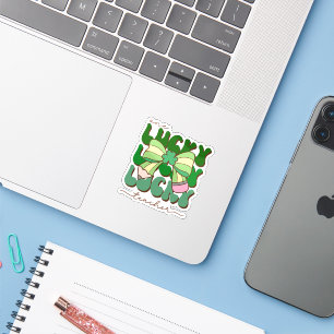 Retro One Glückliche Lehrerin mit Coquette Bleisti Aufkleber