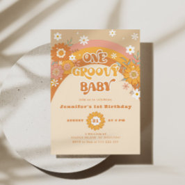 Retro One Groovy Baby Geburtstag Einladung