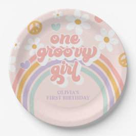 Retro One Groovy Girl Rainbow 1ST Geburtstag Pappteller