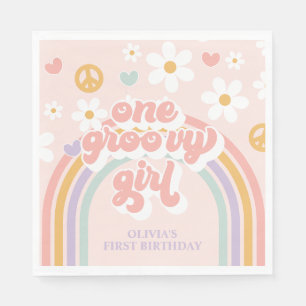 Retro One Groovy Girl Rainbow 1ST Geburtstag Serviette