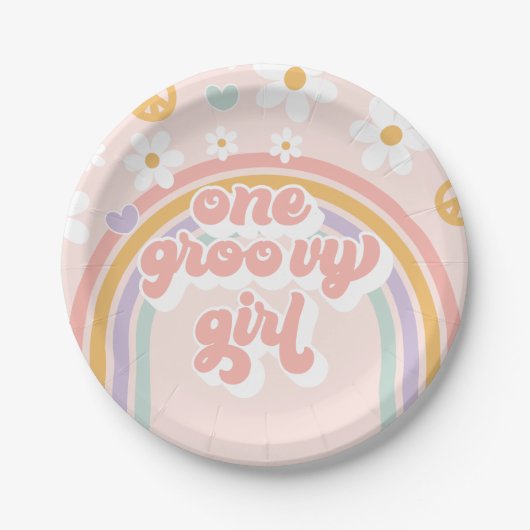 Retro One Groovy Girl Rainbow Pappteller (Vorderseite)