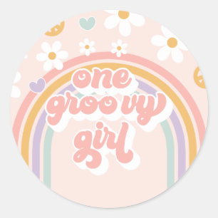 Retro One Groovy Girl Rainbow Runder Aufkleber