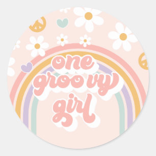 Retro One Groovy Girl Rainbow Runder Aufkleber