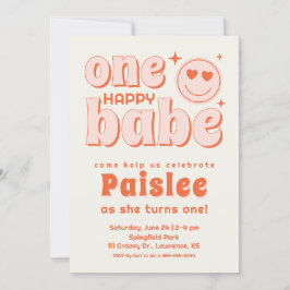 Retro One Happy Babe Einladung zum ersten Geburtst