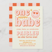 Retro One Happy Babe Einladung zum ersten Geburtst (Vorne/Hinten)