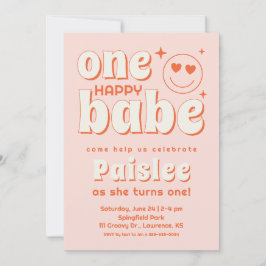 Retro One Happy Babe Einladung zum ersten Geburtst