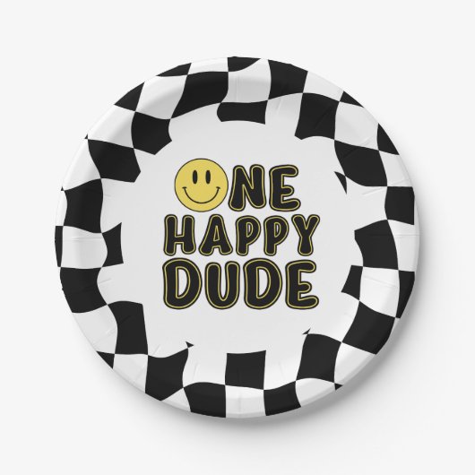 Retro One Happy Dude First Birthday Party Pappteller (Vorderseite)
