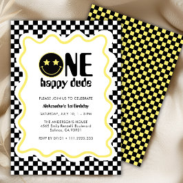 Retro One Happy Dude Gelb 1. Geburtstagsfeier  Einladung